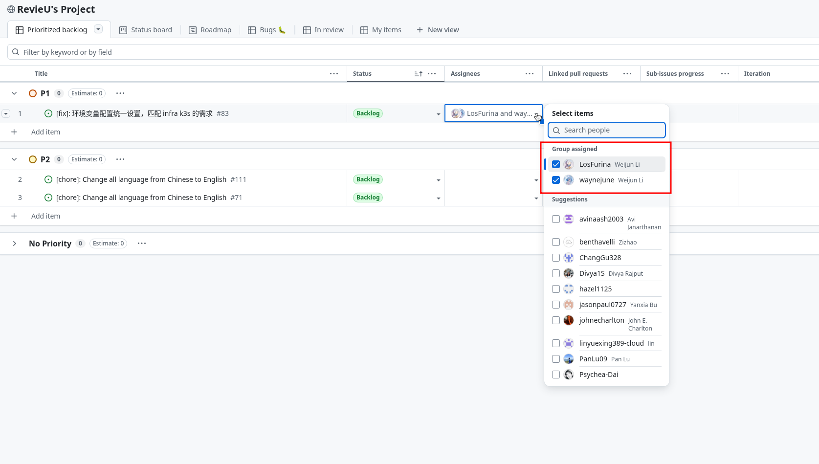 Pick up a job from GitHub Project, and set Assignee to yourself